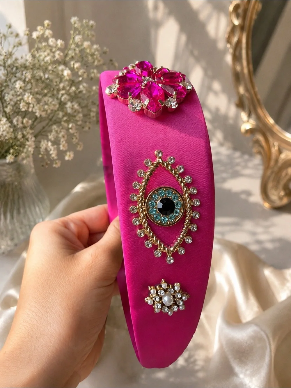 Pink Jeweled Satin elegant Headband | Vintage Hair Accessory